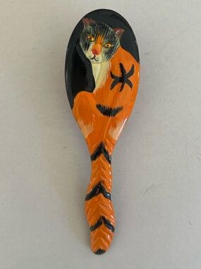 Vintage Y2K Hand Painted Cat Hairbrush NEW Dead Stock